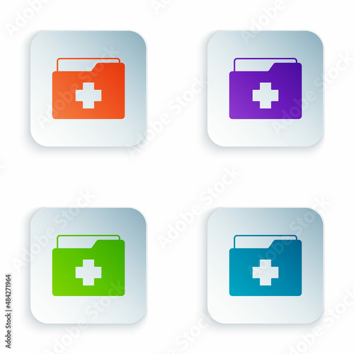 Free Download Color Medical clipboard with clinical record icon isolated on white background. Prescription, medical check marks report. Set colorful icons in square buttons. Vector - GFXLoad