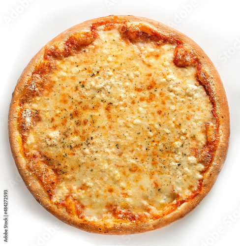 4 cheese pizza isolated on white background top view