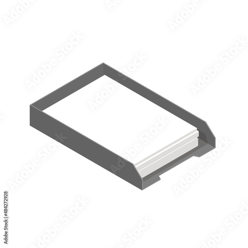 Letter Trays with blank paper. Desktop Accessories. Office stationery element.