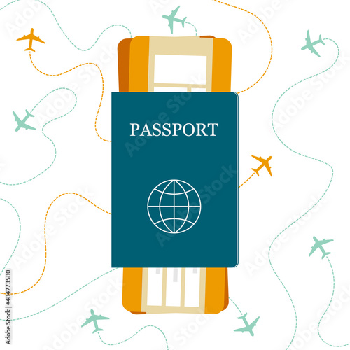 Passport with tickets icon vector illustration isolated on background. Concept icons travel and tourism. International passport flat illustration.