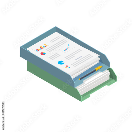 Letter Trays with documents. Desktop Accessories. Office stationery