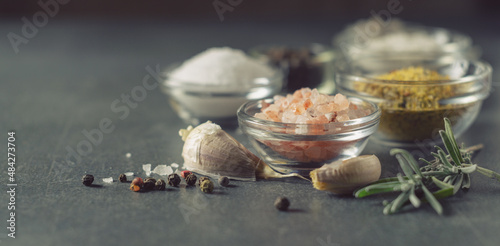 Culinary condiments and various salt