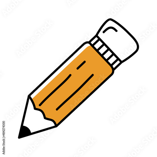 Pencil with eraser hand drawing doodle sketch.Line art vector illustration. Isolated on white background.