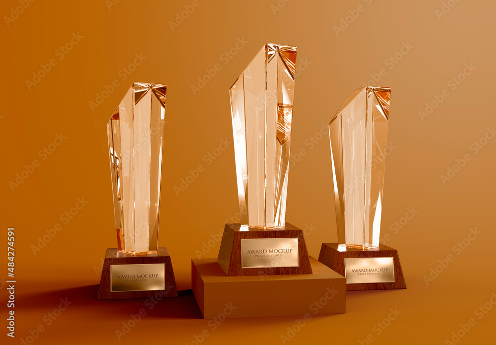 Glass Trophies Prizes Mockup Stock Template Adobe Stock