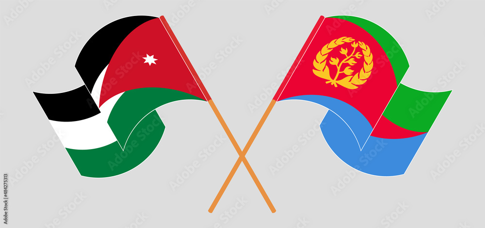 Crossed and waving flags of Jordan and Eritrea Crossed and waving flags of Jordan and Eritrea