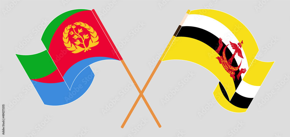 Crossed and waving flags of Brunei and Eritrea Crossed and waving flags of Brunei and Eritrea