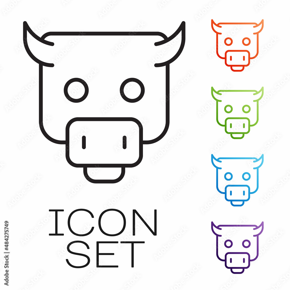 Obraz premium Black line Bull market icon isolated on white background. Financial and stock investment market concept. Set icons colorful. Vector