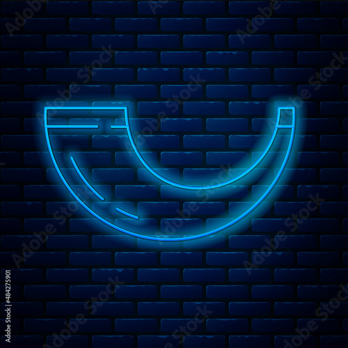 Glowing neon line Traditional ram horn, shofar icon isolated on brick wall background. Rosh hashanah, jewish New Year holiday traditional symbol. Vector