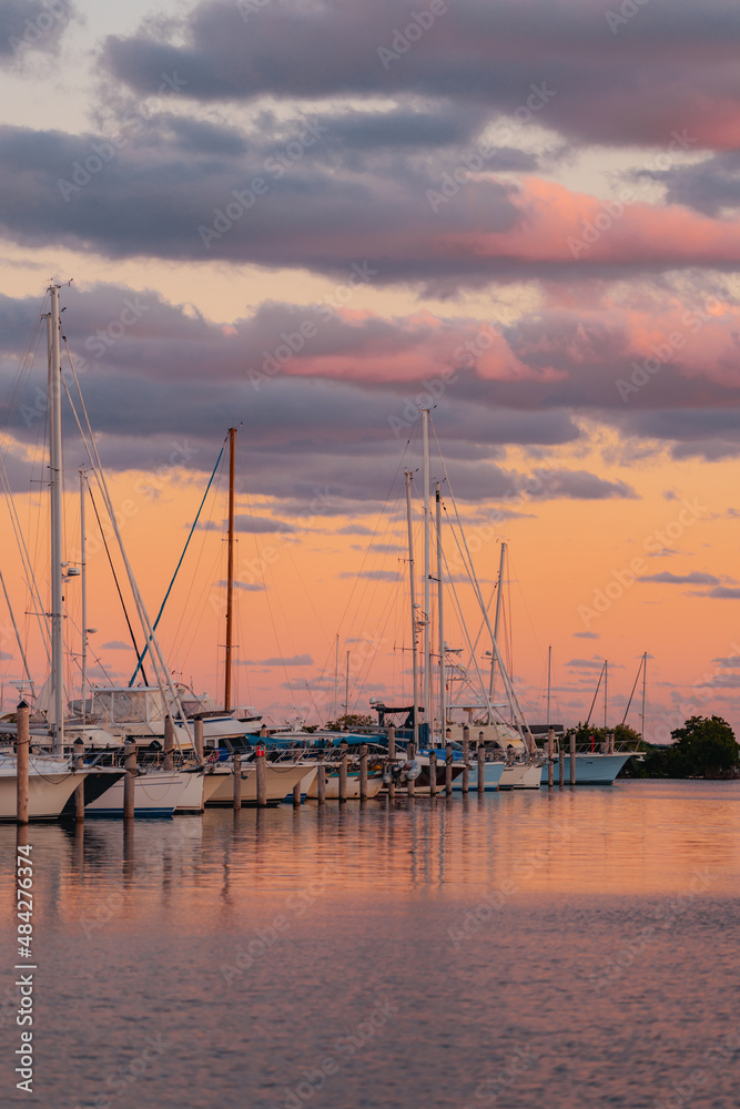 sunset at the marina yacht boats beautiful sky colors sea coconut grove miami usa port 