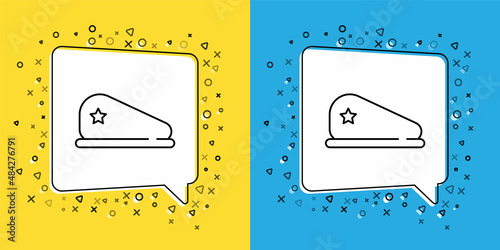 Set line Military beret icon isolated on yellow and blue background. Soldiers cap. Army hat. War baret. Vector