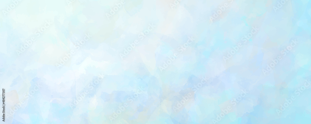 Vector watercolor art background with white clouds and blue sky. Hand drawn vector texture. Heaven. Pastel color watercolour banner. Template for flyers, cards, poster, cover.	