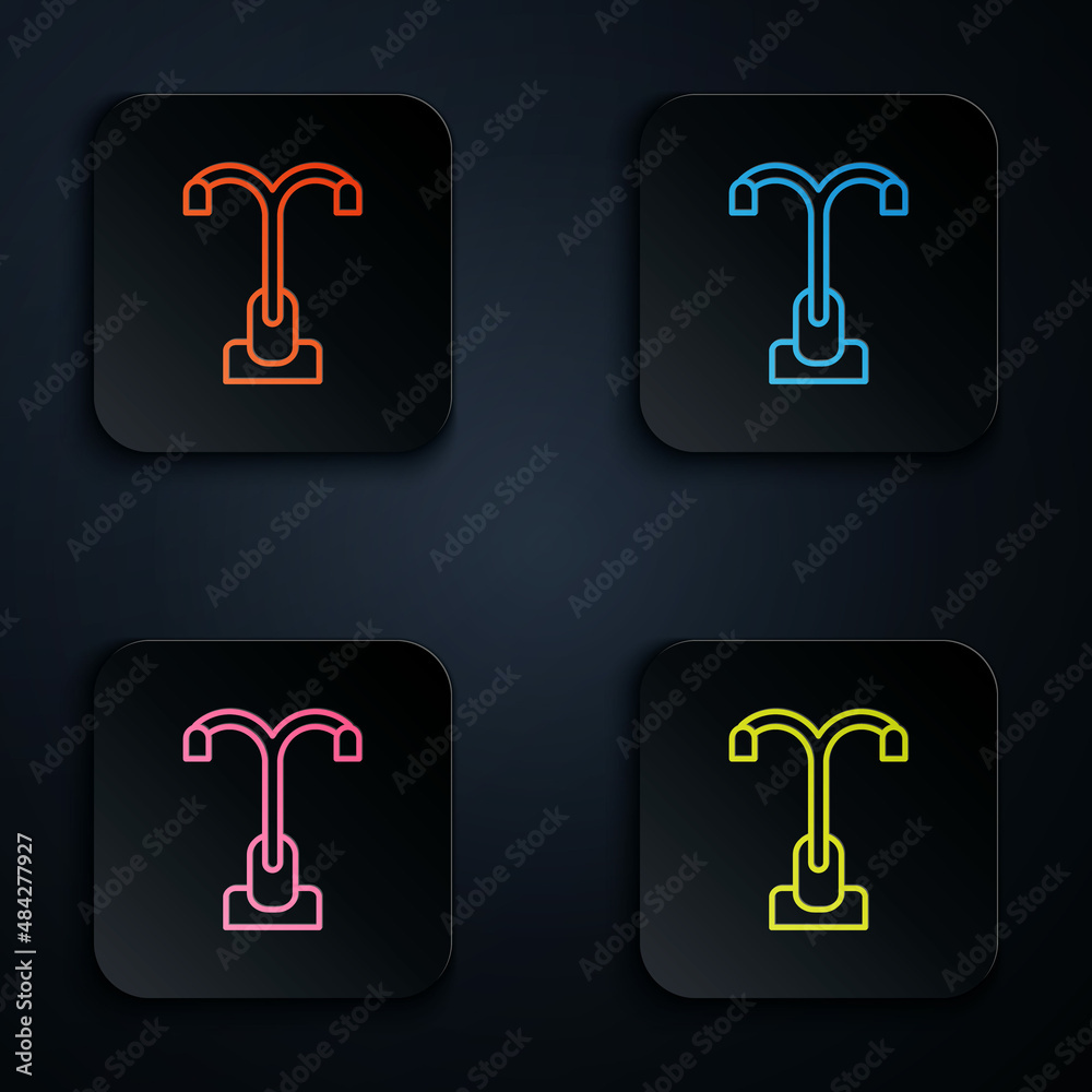 Color neon line Street light system icon isolated on black background. Set icons in square buttons. Vector Color neon line Street light system icon isolated on black background. Set icons in square buttons. Vector