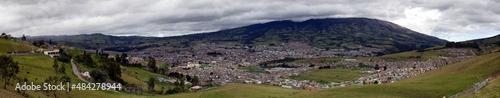 Panorama of mountains and valley towns in the jungle of Colombia.