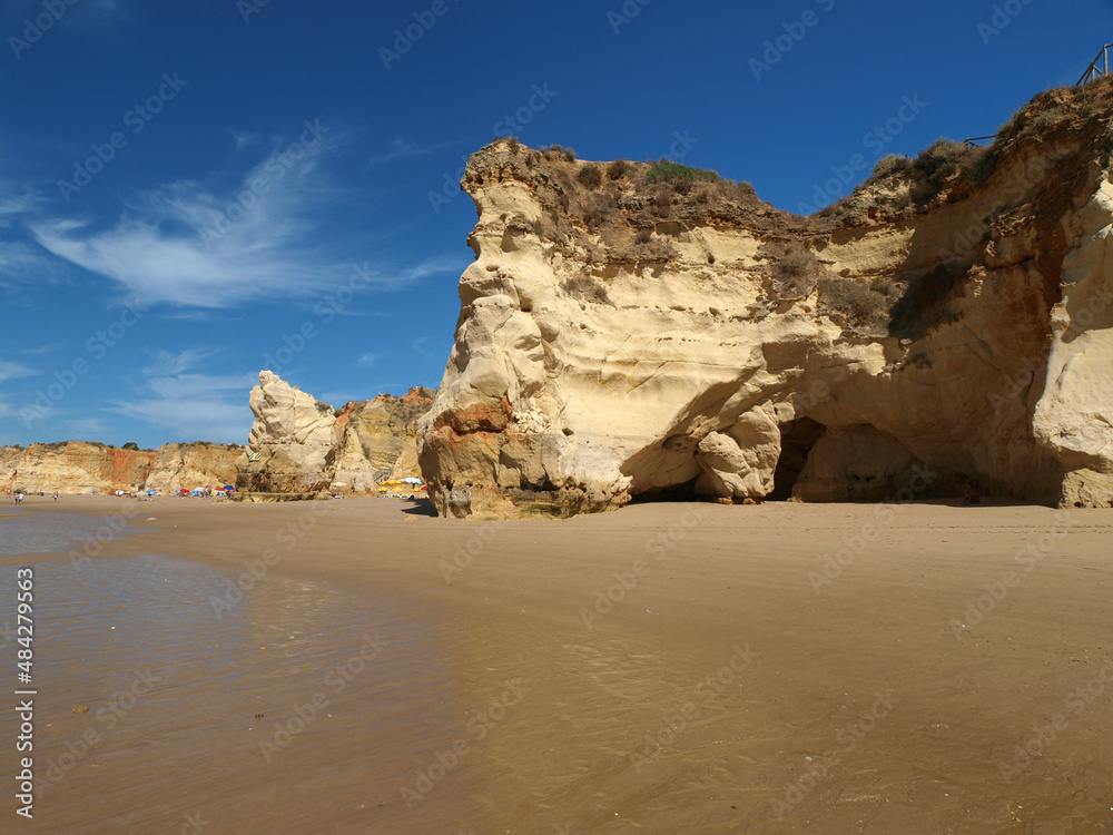A section of the idyllic Praia de Rocha beach on the Algarve region.