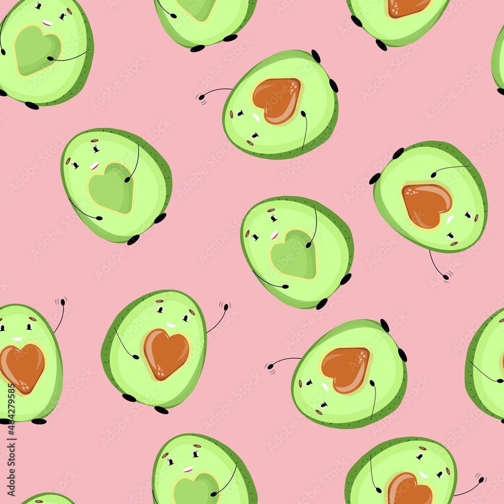 Avocado pattern with pink background. Cute seamless pattern with avocado on pink background. For textile, wrapping paper, packaging, wallpaper. Vector patter. Avocado pattern with pink background. Cute seamless pattern with avocado on pink background. For textile, wrapping paper, packaging, wallpaper. Vector patter.