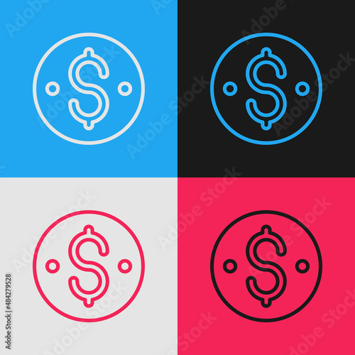 Pop art line Dollar symbol icon isolated on color background. Cash and money, wealth, payment symbol. Casino gambling. Vector