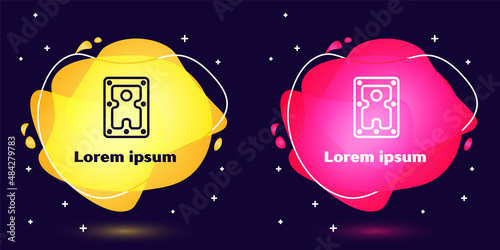 Set line Hard disk drive HDD icon isolated on blue background. Abstract banner with liquid shapes. Vector