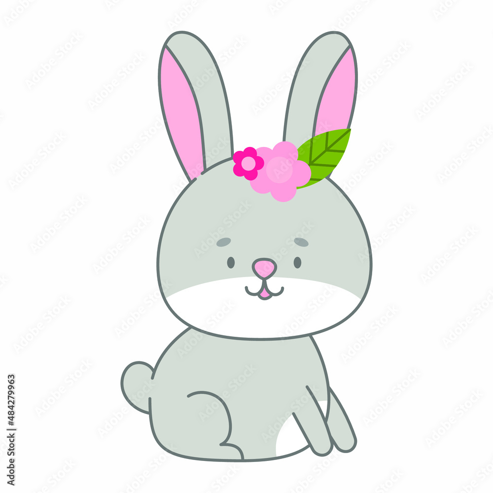Sitting rabbit vector illustration. Cute animal in flat style. Pastel pink and grey colours. Hare kids childish design. Nursery funny bunny illustration for babies. Wildlife animal character.
Sitting rabbit vector illustration. Cute animal in flat style. Pastel pink and grey colours. Hare kids childish design. Nursery funny bunny illustration for babies. Wildlife animal character.