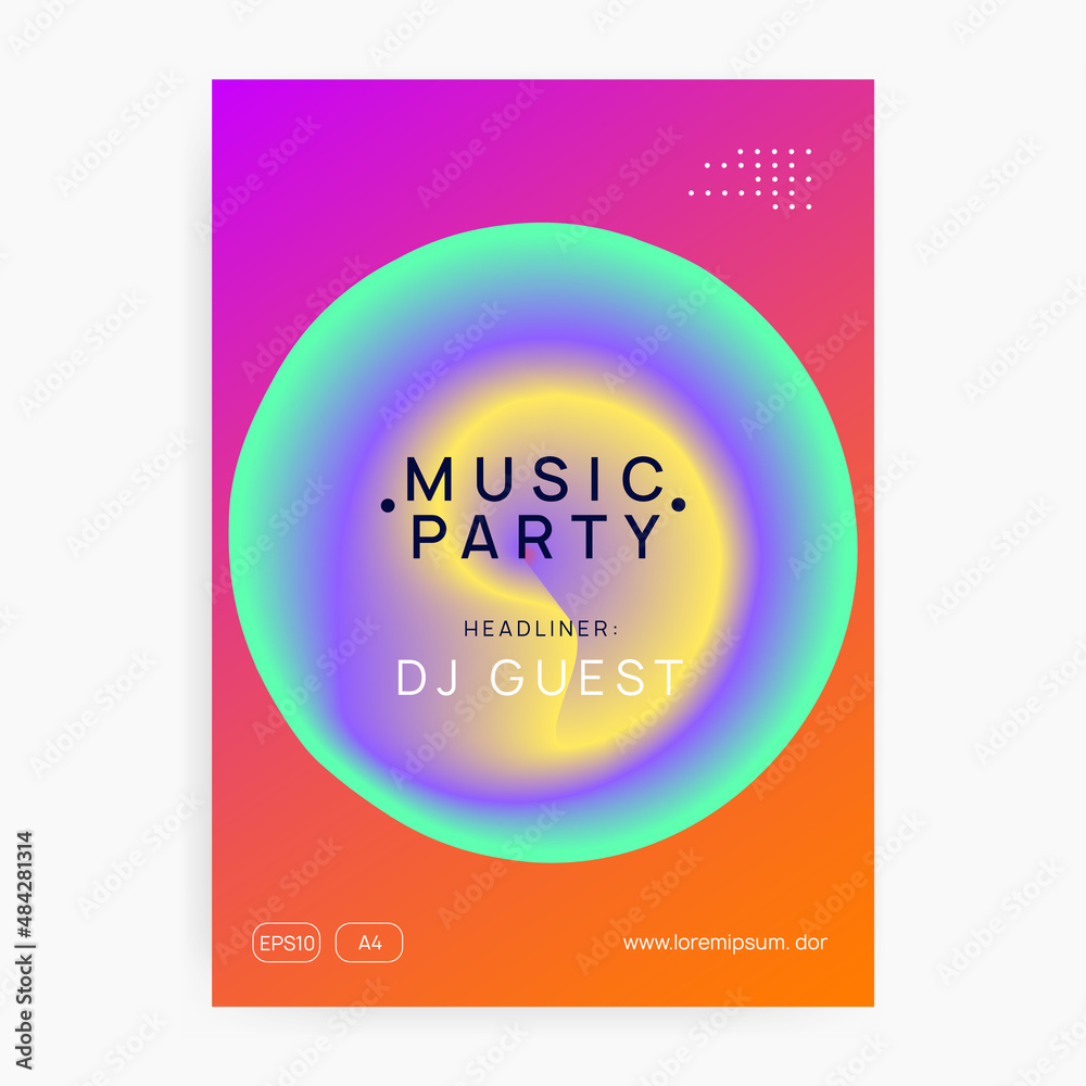 Obraz premium Techno Flyer. Gradient Background For Magazine Design. Cool Trance Fest. Fun Glitch For Set. House And Discotheque Layout. Rainbow Techno Flyer