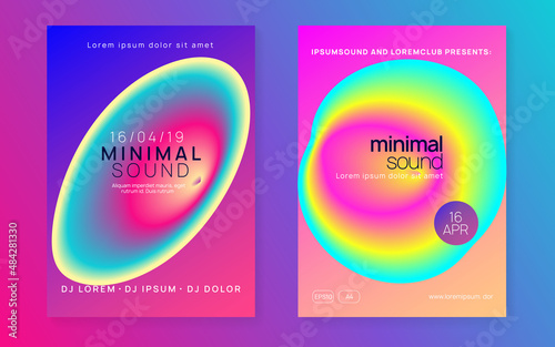 Club Fest. Modern Effect For Invitation. Neon And Nightlife Vector. Fun Dance Party. Futuristic Pattern For Set Template. Pink And Blue Club Fest