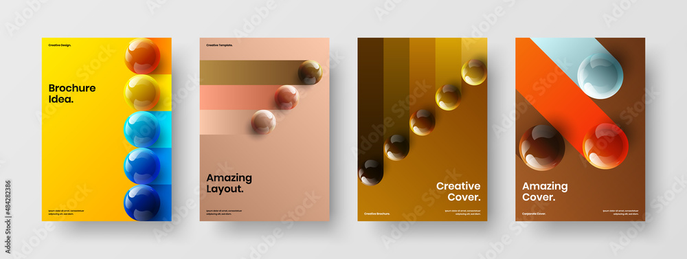 Abstract catalog cover A4 design vector layout bundle. Trendy realistic spheres corporate identity illustration composition.