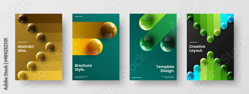 Clean brochure design vector illustration composition. Original 3D spheres company cover layout collection.