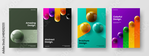 Original annual report design vector illustration set. Vivid realistic balls front page template collection.