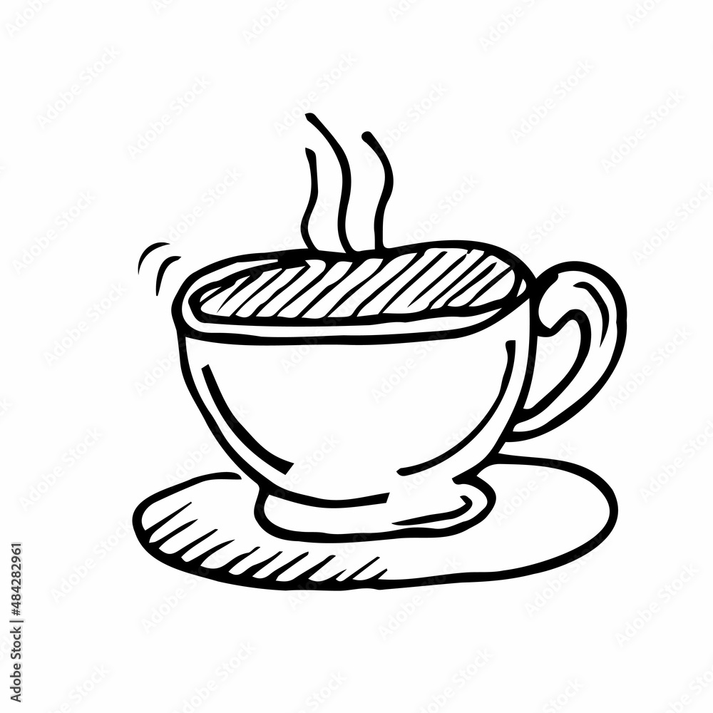 Hot coffee or tea cupgraphic on white background, vector Hot coffee or tea cupgraphic on white background, vector