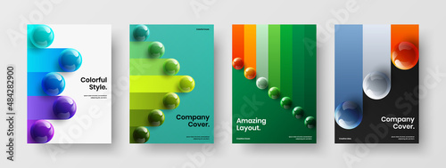 Trendy realistic balls corporate cover illustration collection. Simple front page A4 vector design template bundle.