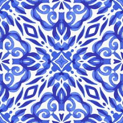 Keuken achterwand Kleurrijk patronen Mediterrane blauwe geometrische tegels  © Anastasiya Novikova