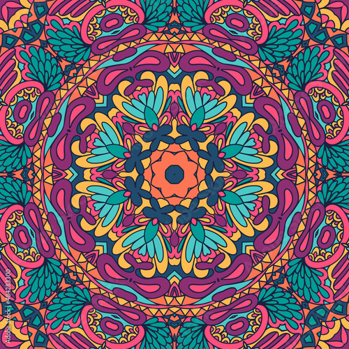 Tribal art bohemia seamless pattern. Ethnic geometric print. Colorful repeating background texture.