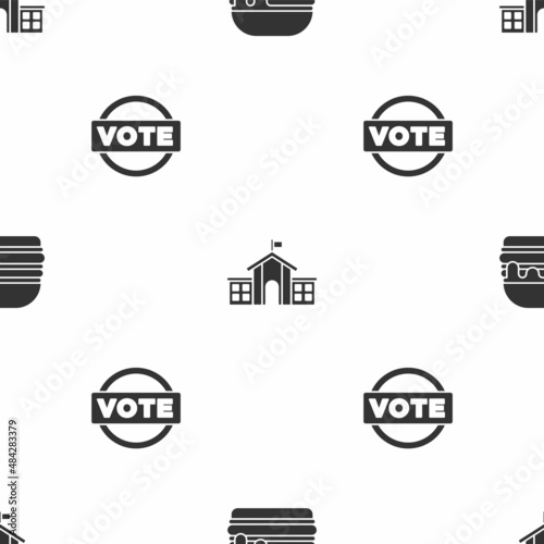 Set Burger, United States Capitol Congress and Vote on seamless pattern. Vector