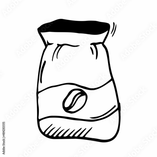 Coffee bag doodle icon in vector. Hand drawn coffee bag illustration. Doodle coffee bag illustration