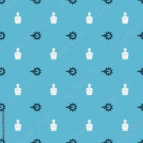 Set Spur and Tequila bottle on seamless pattern. Vector