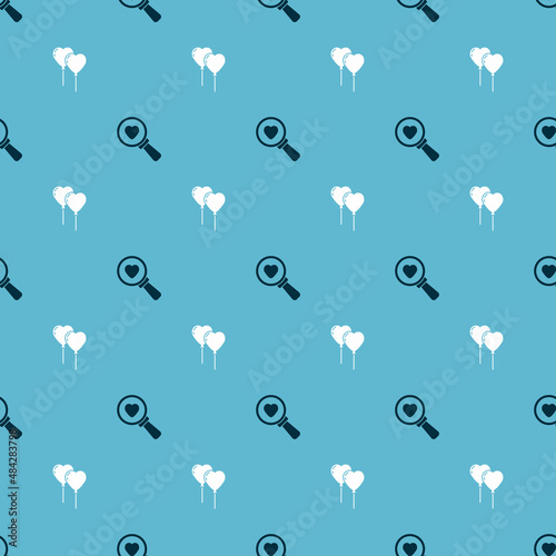 Set Search heart and love and Balloons in form of on seamless pattern. Vector