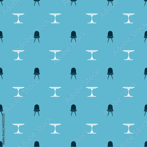 Set Chair and Round table on seamless pattern. Vector