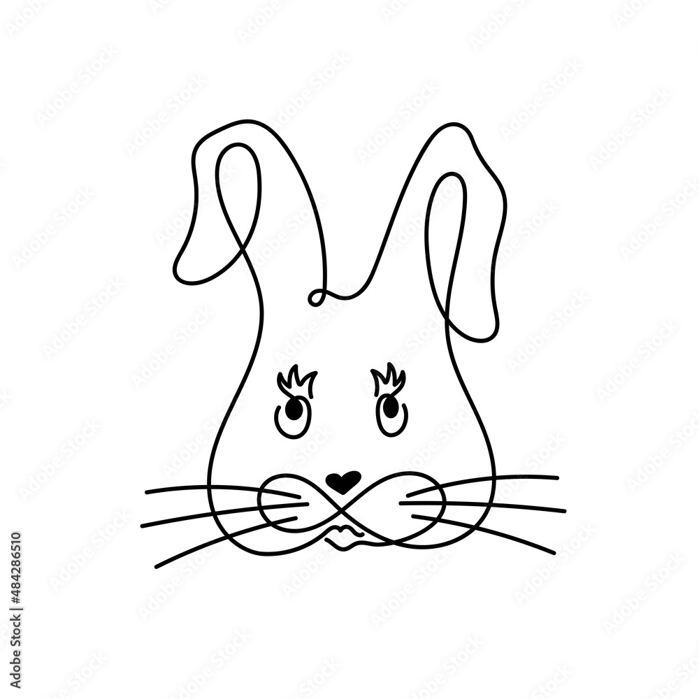 Continuous one line drawing Easter bunny. Easter card line art style