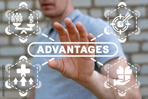 Concept of competitive advantage. Business competition advantage. Overcome, Achieve success, Performance. photo