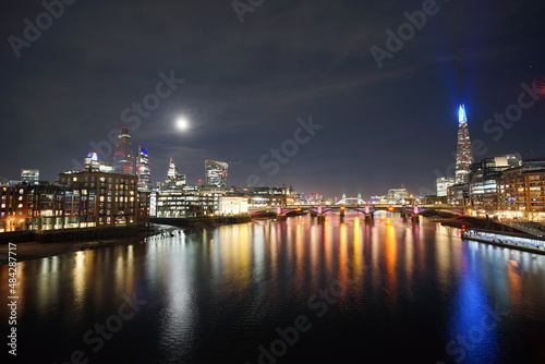 Night time reflections on the Thames