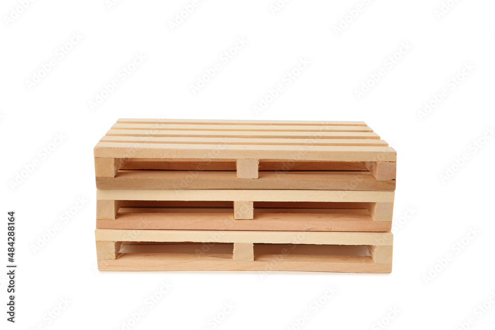 Stack of small wooden pallets on white background Stack of small wooden pallets on white background
