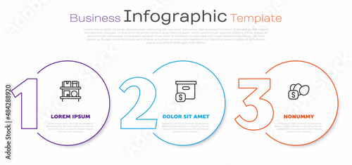 Set line Warehouse interior with boxes, Carton cardboard price and Price tag for egg. Business infographic template. Vector