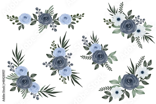 blue roses watercolor frame for wedding card