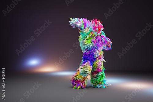 Colorful monster dancing on a dance floor photo