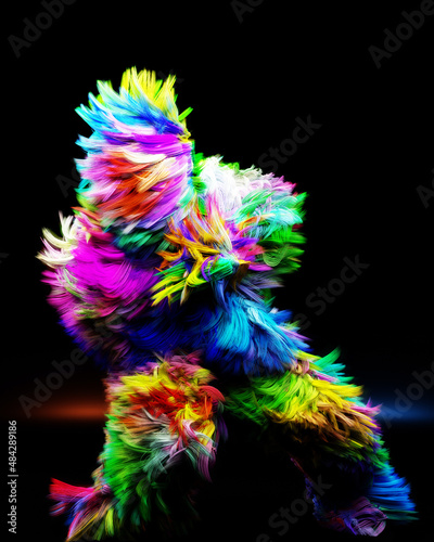 3d animation of a furry colorful monster dancing on a dance floor photo
