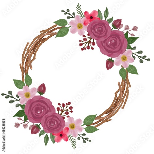 pink roses watercolor wreath