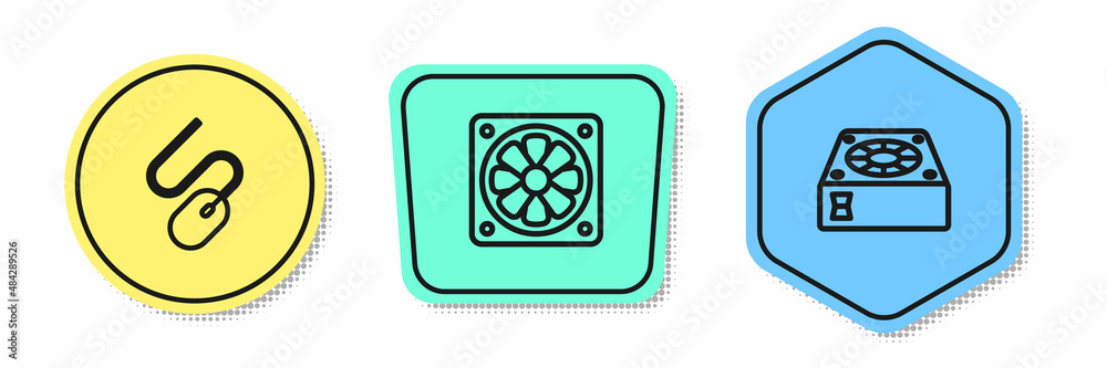 Set line Computer mouse, cooler and . Colored shapes. Vector Set line Computer mouse, cooler and . Colored shapes. Vector