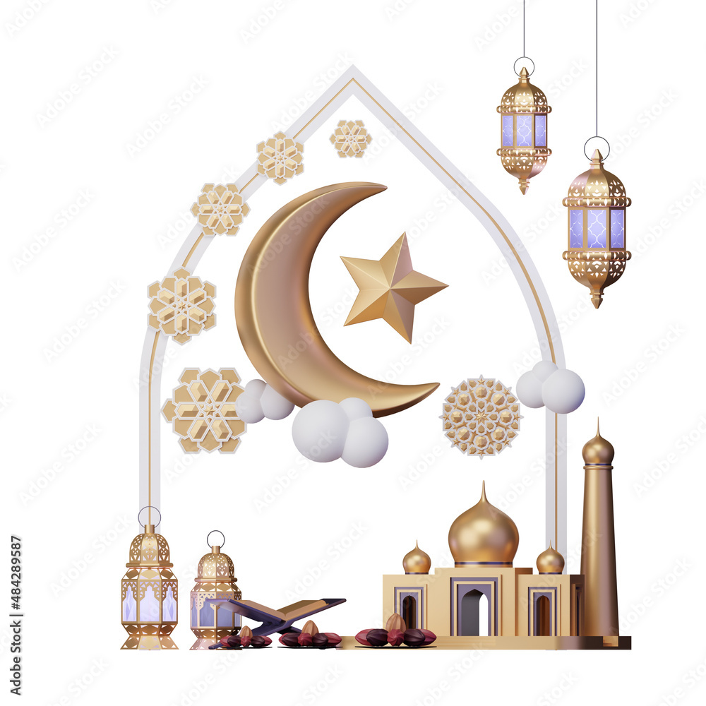 Ramadan Objects 3D Render Illustration Composition