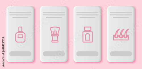 Set line Aftershave, Shaving brush, and Human hair follicle. White rectangle button. Vector