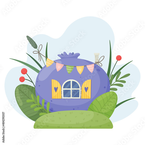 Cute blueberry house. Fairytale fantasy house for a dwarf or elf.