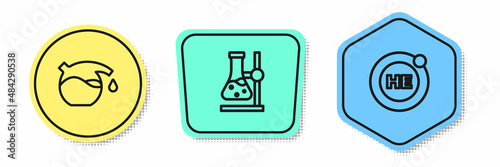 Set line Test tube, flask on stand and Helium. Colored shapes. Vector